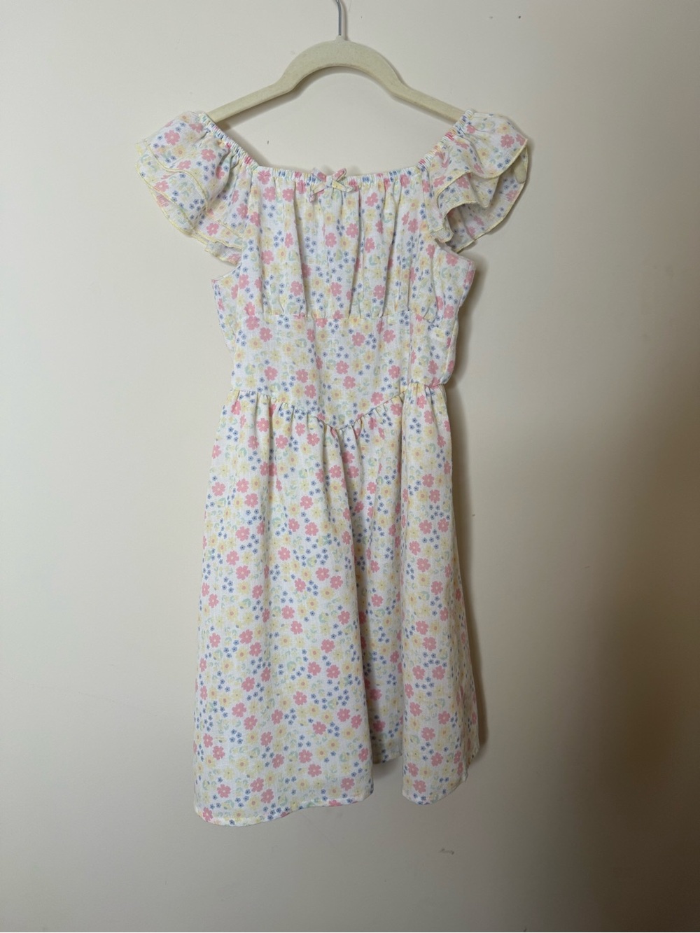 Girls' Floral Ruffle Summer Dress - White with Pink & Yellow Flowers